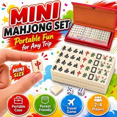 Portable Mahjong Mini Set Compact Travel Tiles Game Case Dice for Family Friends
