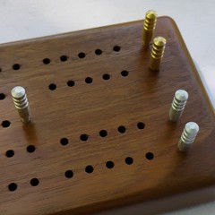 Handmade Wooden Cribbage Board. Brazilian Walnut. Brass And Aluminum Pegs. USA