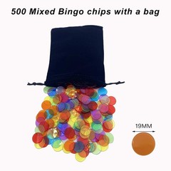 JUNWRROW 500 Pieces 3/4 inch Transparent 6 Color Bingo inch, 6 Colors 500