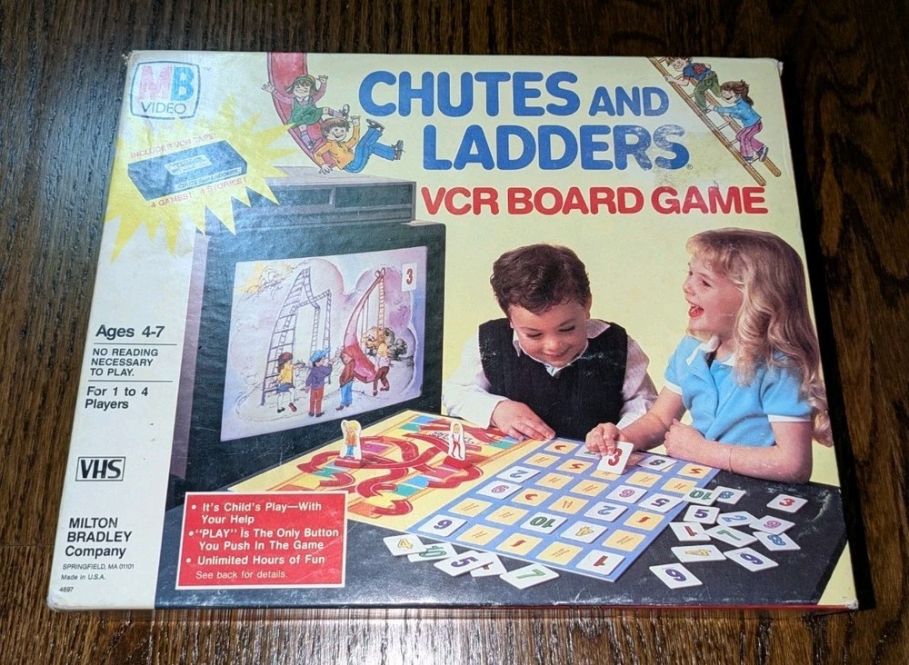 MB 1980’s Chutes (Snakes) & Ladders VCR Story Board Game From 1986 100% Complete
