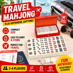 Travel Mahjong Set 144 Mini Tiles 2 Dice Compact Red Case Chinese Game Gift