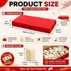 Portable Travel Mahjong Set 144 Tiles 2 Dice Compact Red Storage Case Game