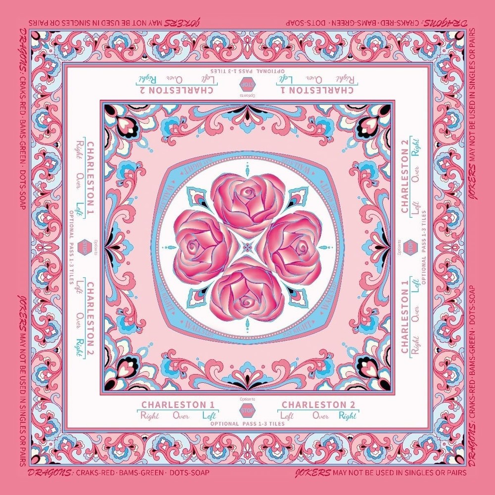 ® American Mahjong Mat with Rules – Pink Floral Mah Jong Table Cloth – 33″ Ne…