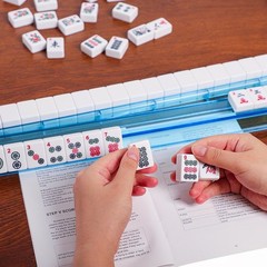 American Mahjong Set: 166 Tiles, 4 Color Rack/Pushers, Blue Carry Bag