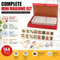 Travel Mini Mahjong Set 144 Tiles 2 Dice Red Carry Case Family Tabletop Game Toy