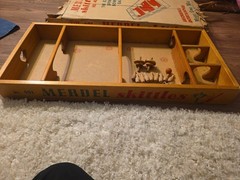 Merdel Skittles 401 Bowling Game 10 Pins, 2 Spinners, Original Box- Not Complete
