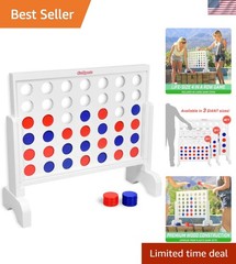 2ft Classic Wooden 4 in a Row Game with Durable Carrying Case – Fun for All Ages
