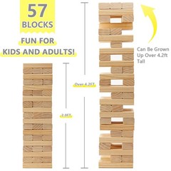 Giant Tumbling Tower Game，57Pcs Wooden Block Stacking Game （Over 4.2FT），Class…
