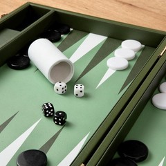 Premium Leather Backgammon Set Green Travel Game Gift for Adults