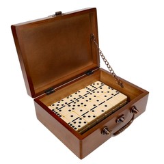 WE Games Double 6 Dominoes Ivory Color Tiles with Wooden Treasure Box