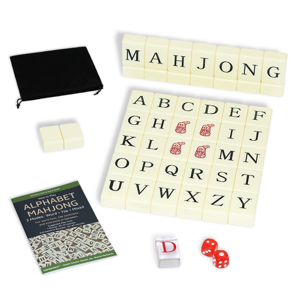 Alphabet Mahjong Tile Set – English Word Game for Adults & Teens – 108 Tiles, Di