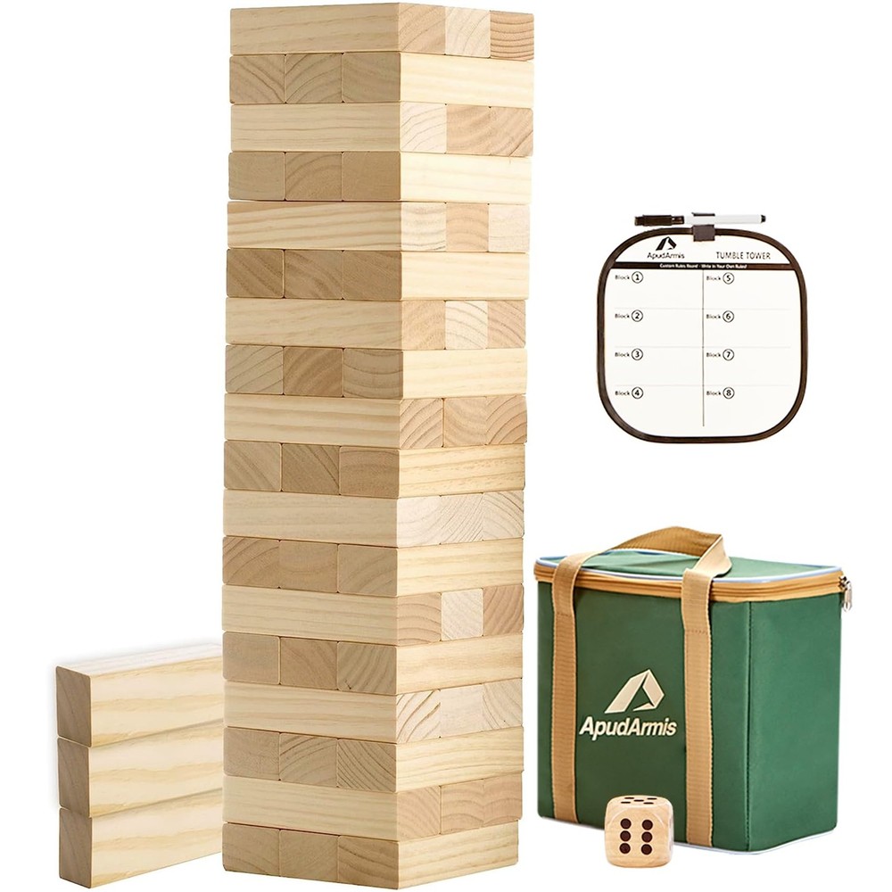 54 PCS Tumble Timber Set [Up to 3.2FT], Pine Wooden Tumble Tower Game with Di…