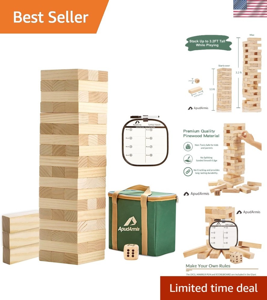 Portable 54 PCS Tumble Blocks Game – Classic Wooden Stacking Fun for All Ages