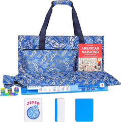 American Mahjong Game Set, 166 Blue Tiles , 4 All-In-One Color Rack/Pushers
