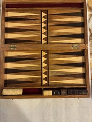 Wooden Inlaid Backgammon Set Travel Size, 12” X 7” Case