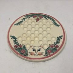 Vintage Ceramic Solitaire Marble Board Game Hand Painted Cat & Flowers Design