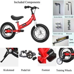 Balance Bike 16 inch 1 Kids 14 inch Red Pedal Training Wheels Brakes OHIIK Years