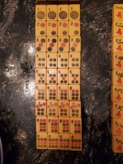Vtg 1940s Cardinal Mahjong Set Green Alligator Case Standing Pheasant 164 Tiles