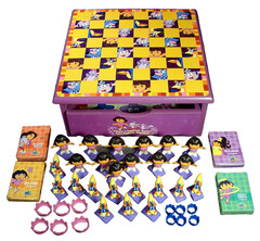 Dora The Explorer Wooden Checkers & Game Chest Dora Swiper Figure Pawns