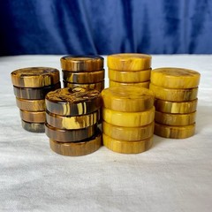 30pc Vtg Bakelite Backgammon Set Chocolate Butterscotch Swirl Tested Round Edges