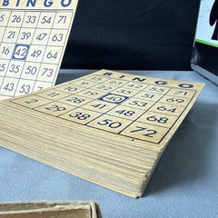 Rare Antique Bingo Set Complete with 50 Cards, Wooden Call Numbers New Unplayed