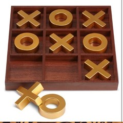 Refinery Premium Solid Wood Jumbo Tic Tac Toe Game Gold 14” Coffee Table Game