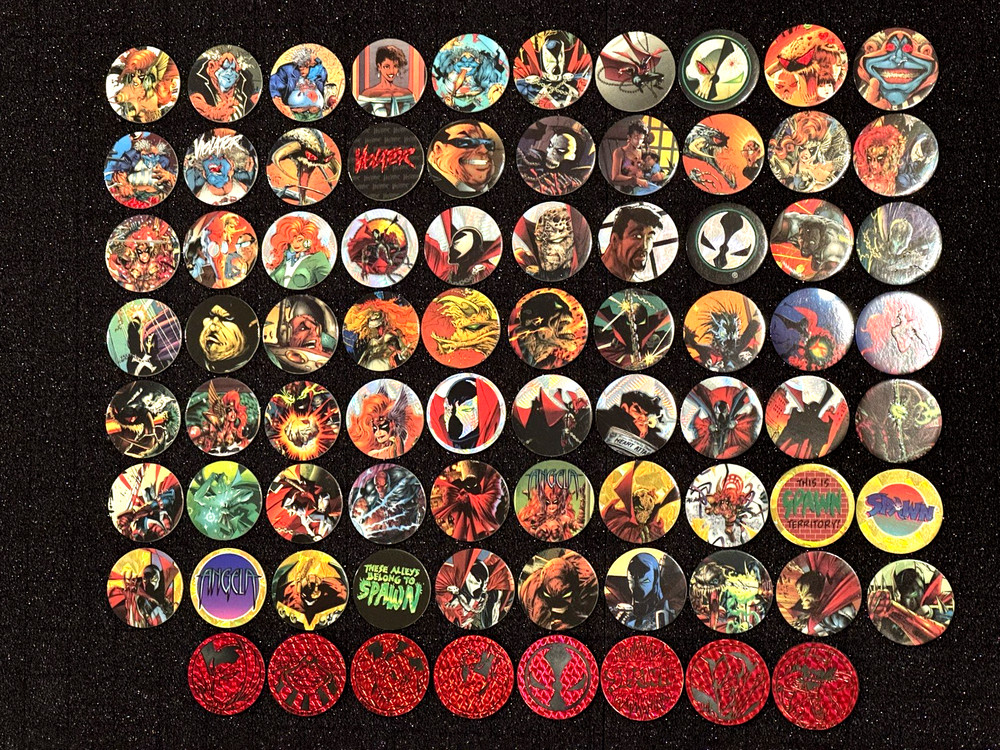 COMPLETE SET 1995 SPAWN pogs CANADA GAMES 1-70 foil pogs + Slammers 1-8 Rare!