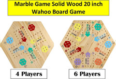 Wooden Wahoo Marble Board Game , Double-Sided, for 2-6 Players, with 24 Marbles