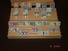 8 HANDMADE WOODEN DOMINO HOLDERS MEXICAN TRAIN 4 ROWS ON EACH RACK NEW