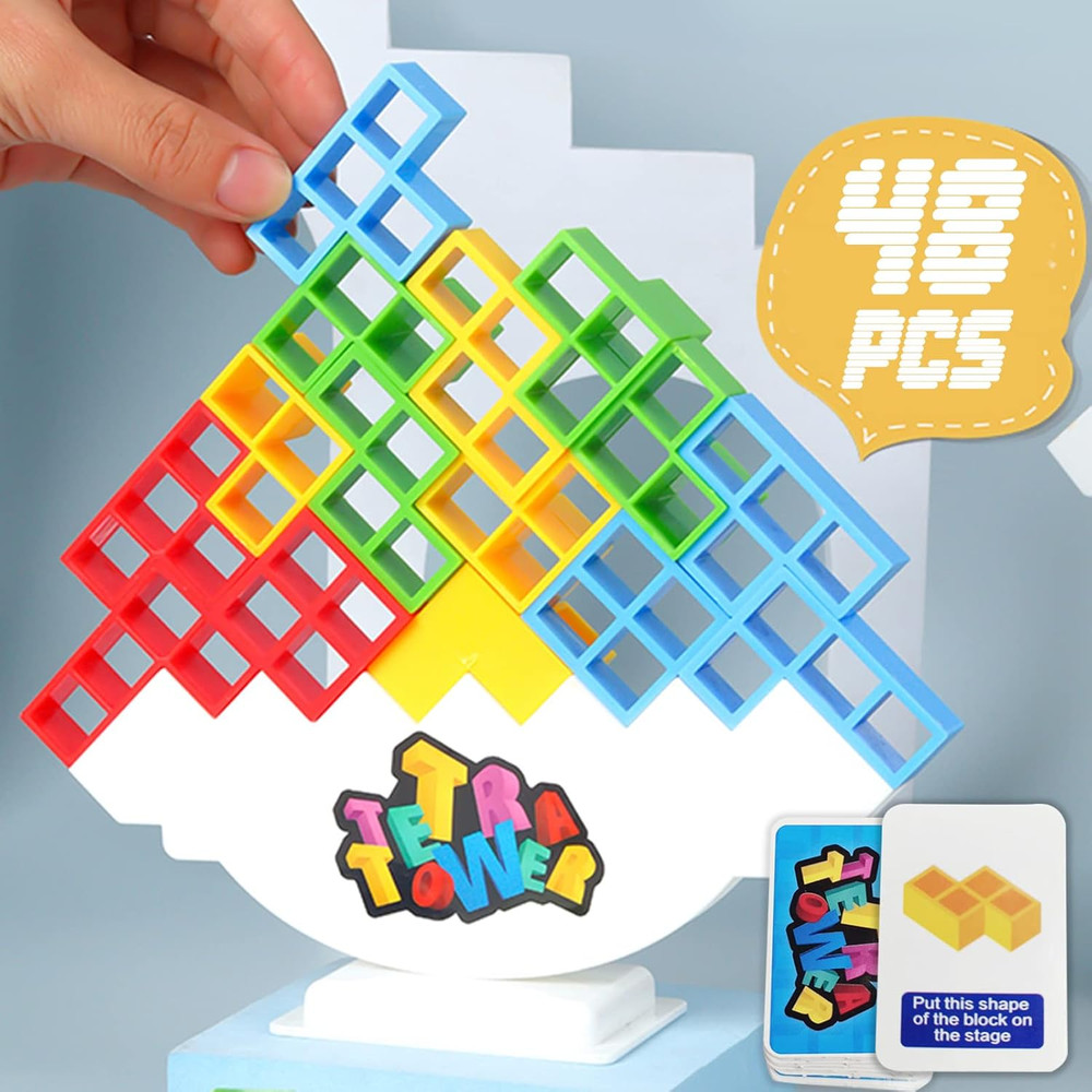 48 Pcs Tetra Tower Balance Stacking Blocks Game, Board Games for 2 Players+ Fami