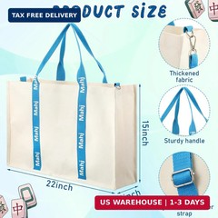 2 Pcs Embroidered Mahjong Canvas Tote Bags Large Empty Mah-Jong Tile Bag Mahjong