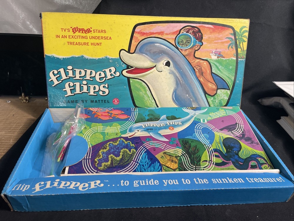 Vintage 1965 Flipper Flips Board Game Mattel TV Show Incomplete Parts Repair