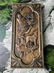 Wolves Handmade Wooden Backgammon Set 19″ Ukraine Hand Carved Wolf Board + cover