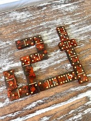 Old World Steampunk Resin Dominoes Game with Velvet Bag 28 pieces Handmade Gift
