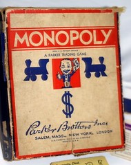 1930’s Monopoly Game Wood Hotels Metal Pieces/Prop. & chance cards/money/board