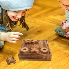 Tic Tac Toe & 4 in a Row Table Games Set – Rustic Decor Wood Strategy Board Game