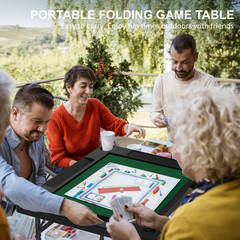 OROFULL Square Mahjong Table, Folding Game Table with Felt & Cup Holders, Black