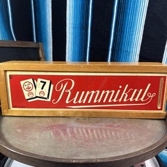 VTG Rummikub 1950’s All Wood Box & Wood Sides W/ Metal Brackets- 106 TILES