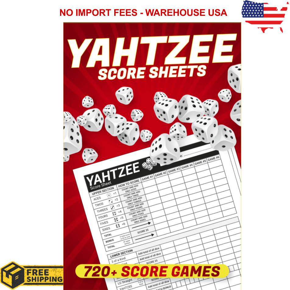 Score Pads for Yahtzee : Large Print 6X9 Yahtzee Score Sheets 720+ Games for Sco
