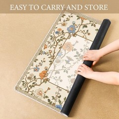 Chinoiserie Mahjong Mat with 1 Carrying Bag 22″ Beige & White Floral Mahjong Mat