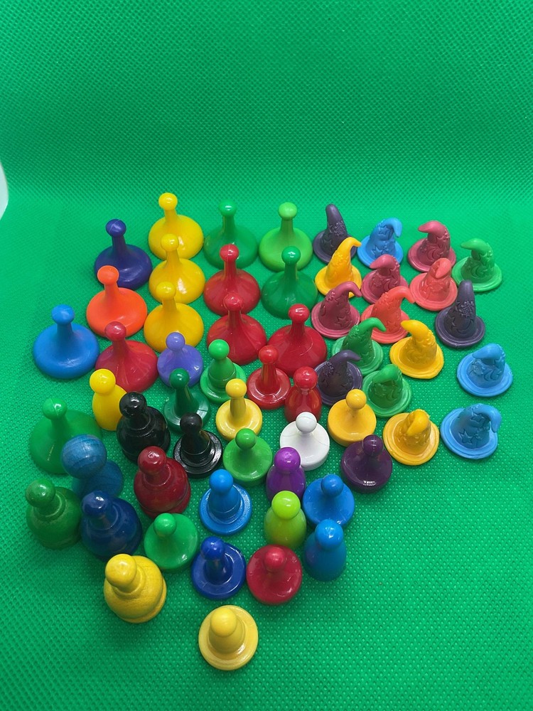 Board Game Pawns, Meeples & Wizard Hat Tokens Lot Assorted Multicolor 58 pieces