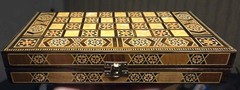 Vintage Mosaic Inlay Chess Backgammon Set Handcrafted Wood Marquetry Game Box