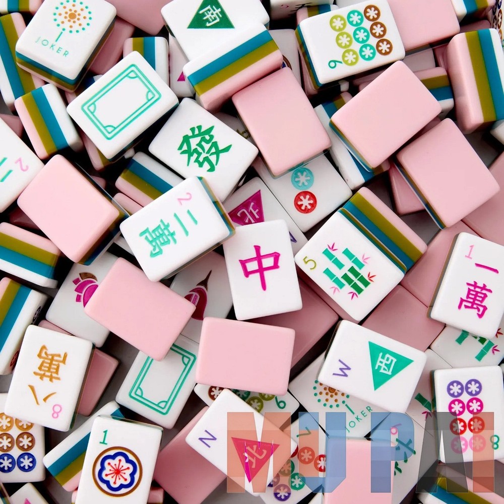 NEW! Vibrant Layered Mahjong Tiles – Full American Set 160Tiles – Pink triangle