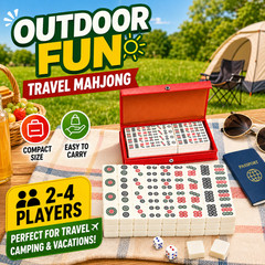 Mini Travel Mahjong Set 144 Tiles 2 Dice Compact Red Case Chinese Board Game