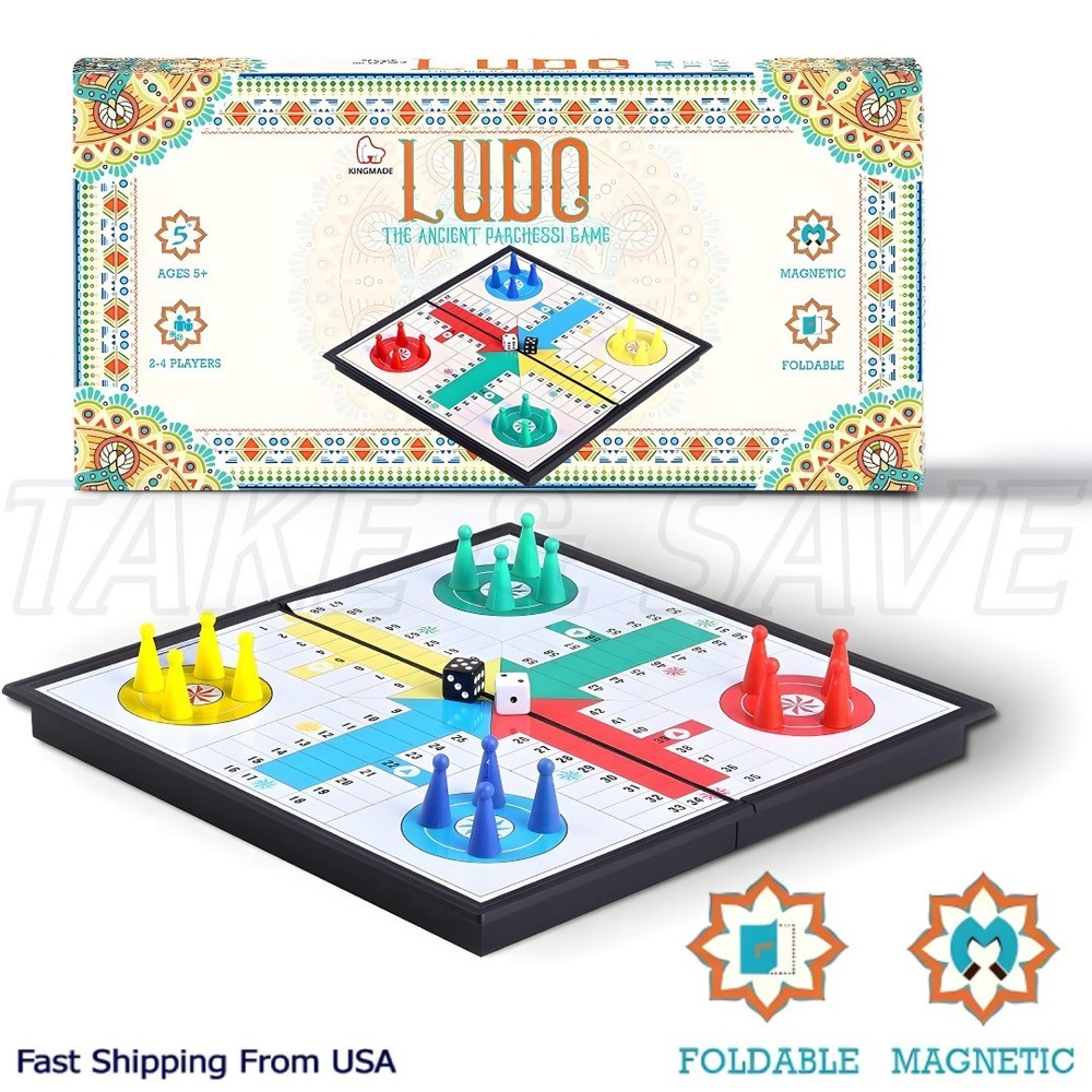 Magnetic Ludo Traditional Board Brain Game 9.7 X 9.7 in Travel Size Family Time