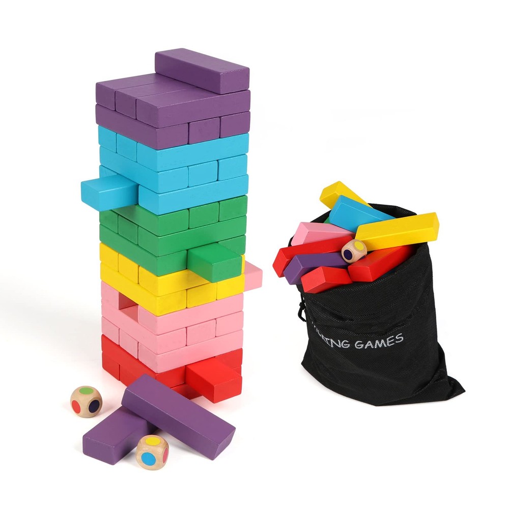 48pcs Wooden Stacking Blocks Game Colorful Balancing Toy Set