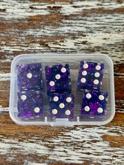 Resin Dice Set 6pcs – Violet Galaxy Glitter – Handmade Replacement Dice Games