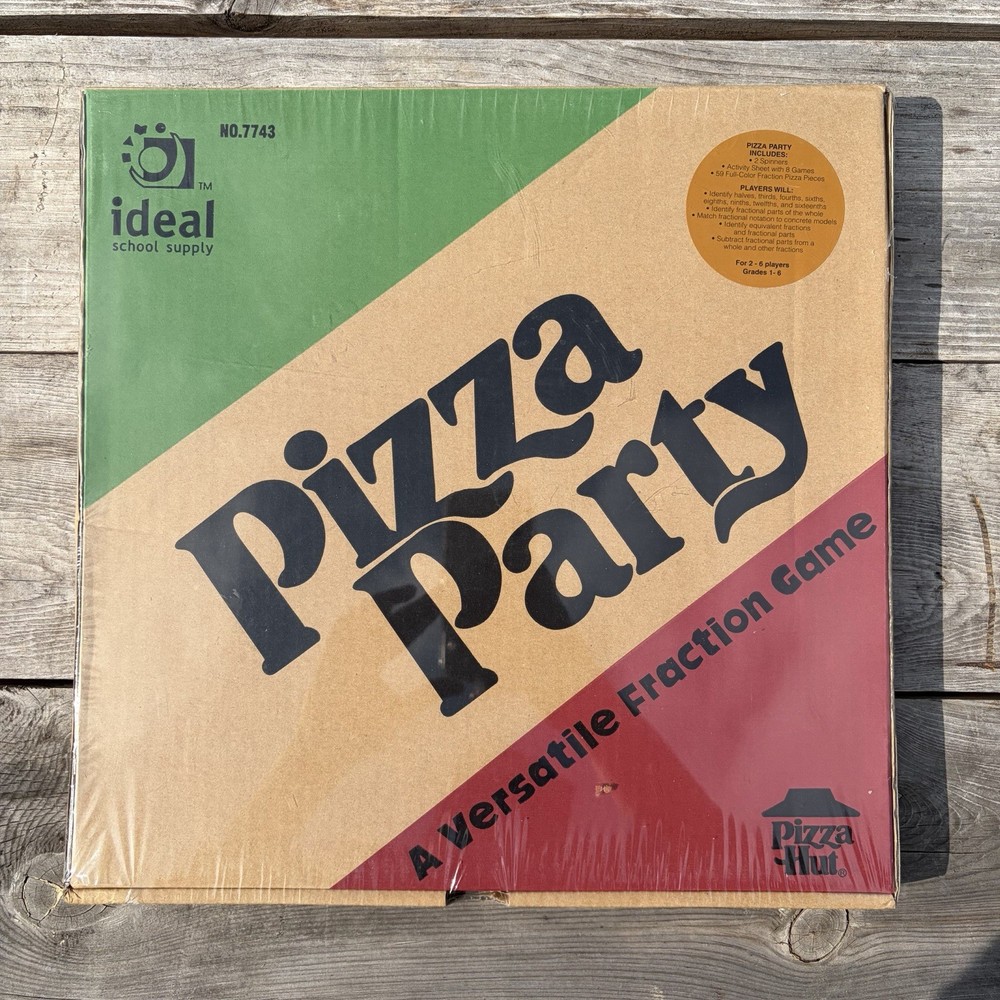 PIZZA PARTY Pizza Hut Ideal School Supply 7743 Fractions Math Game NIB SEALED