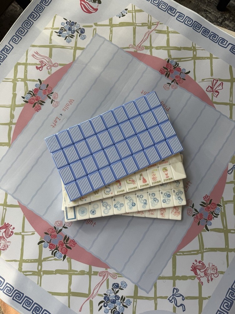 Luxury American Mahjong Tile Set + Matching Floral Mat | White Acrylic | New