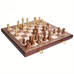 20″ Extra Large Folding Chess Set – Walnut Wood Board & Weighted PVC Pieces –